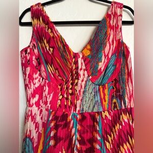SAAKSHA & KINNI Hand Pleated Silk Bustier Dress Multicolor Ikat Maxi RARE - Med
